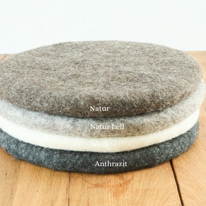 Seat cushion made of felted wool, round, 35 cm, natural, undyed, anthracite, white image 2