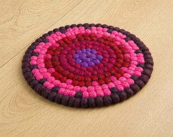 Sottobicchieri rotondi in feltro, diametro 25 cm, nei toni dei frutti di bosco - fatti a mano - sottobicchiere in feltro a forma di vaso - sottobicchiere in feltro colorato