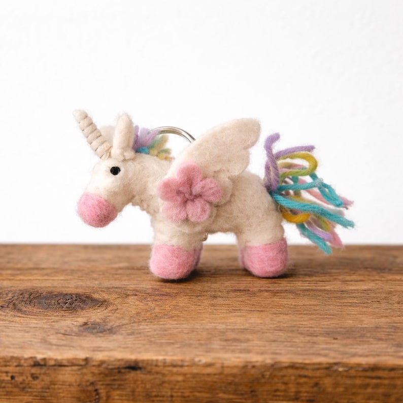 Felt unicorn keychain, small felted unicorn, rainbow Easter gift image 2