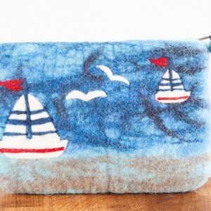 Filztäschchen mit Segelboote, Täschchen aus Filz Segelboote, kleiner Geldbeutel, Aufbewahrung für Kosmetikartikel