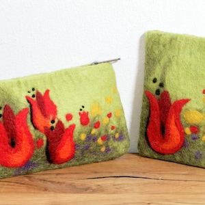 Borsa in feltro con tulipano, borsetta con fiore, motivo floreale, borsa in feltro, contenitore per articoli cosmetici, regalo per ragazze