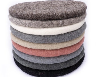Seat cushion made of felted wool, round, 35 cm, natural pastel gray brown black rose