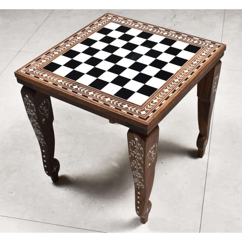 14 Wooden Chess Board Table Library Series Solid Sheesham & Acrylic Ivory image 5