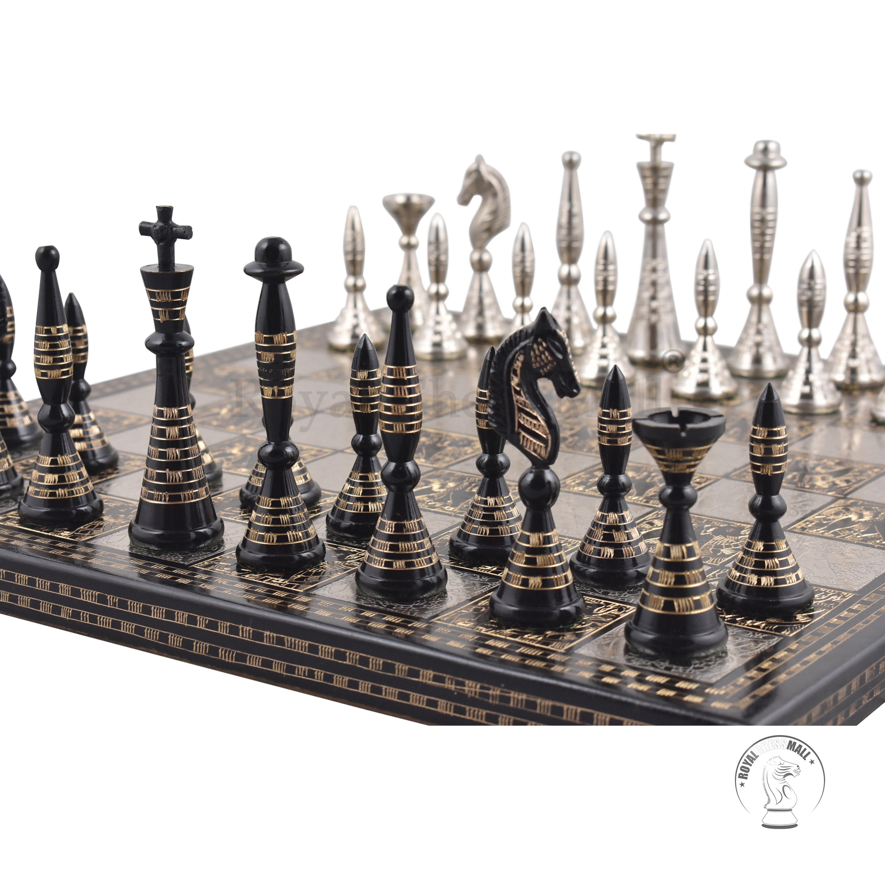 12 Brass Metal Chess Pieces & Board Set Tribal Artwork Etsy