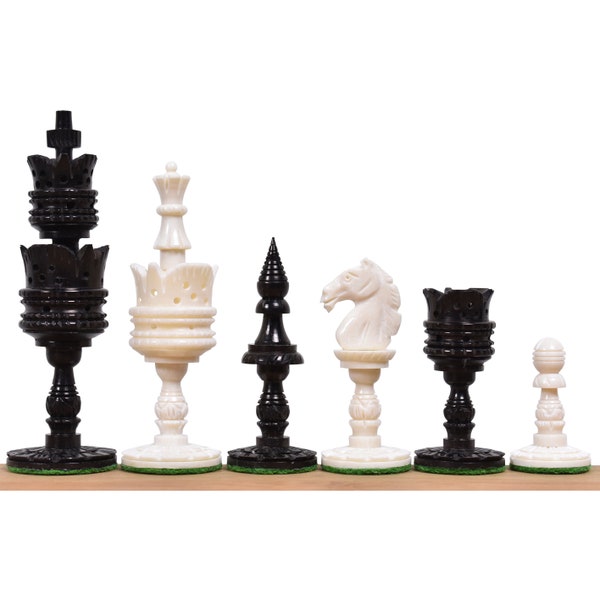 4.1" Lotus Series Hand Carved Chess Set- Chess Pieces Only - Camel Bone