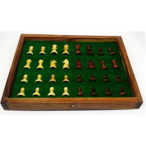 Travel Chess Set with Drawer in Golden Rosewood with Magnetic Chess Pieces & Board image 10