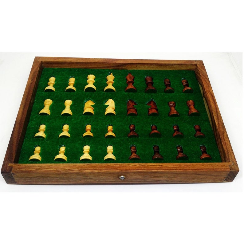 Travel Chess Set with Drawer in Golden Rosewood with Magnetic Chess Pieces & Board image 10
