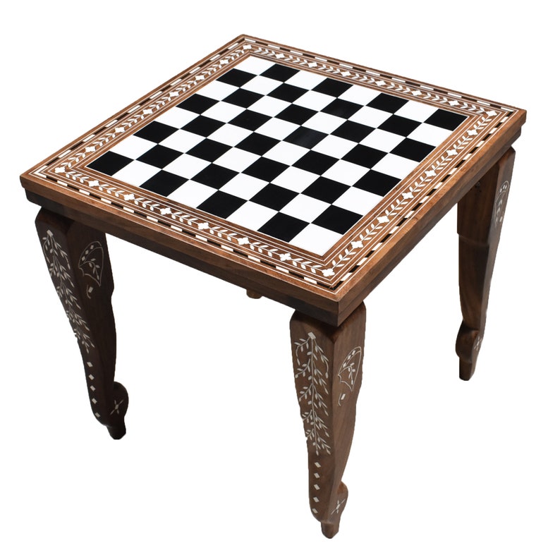 14 Wooden Chess Board Table Library Series Solid Sheesham & Acrylic Ivory image 1