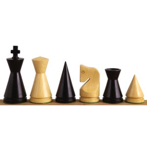3.1" Russian Poni Minimalist Chess Set - Chess Pieces Only -Ebonised Boxwood & Boxwood