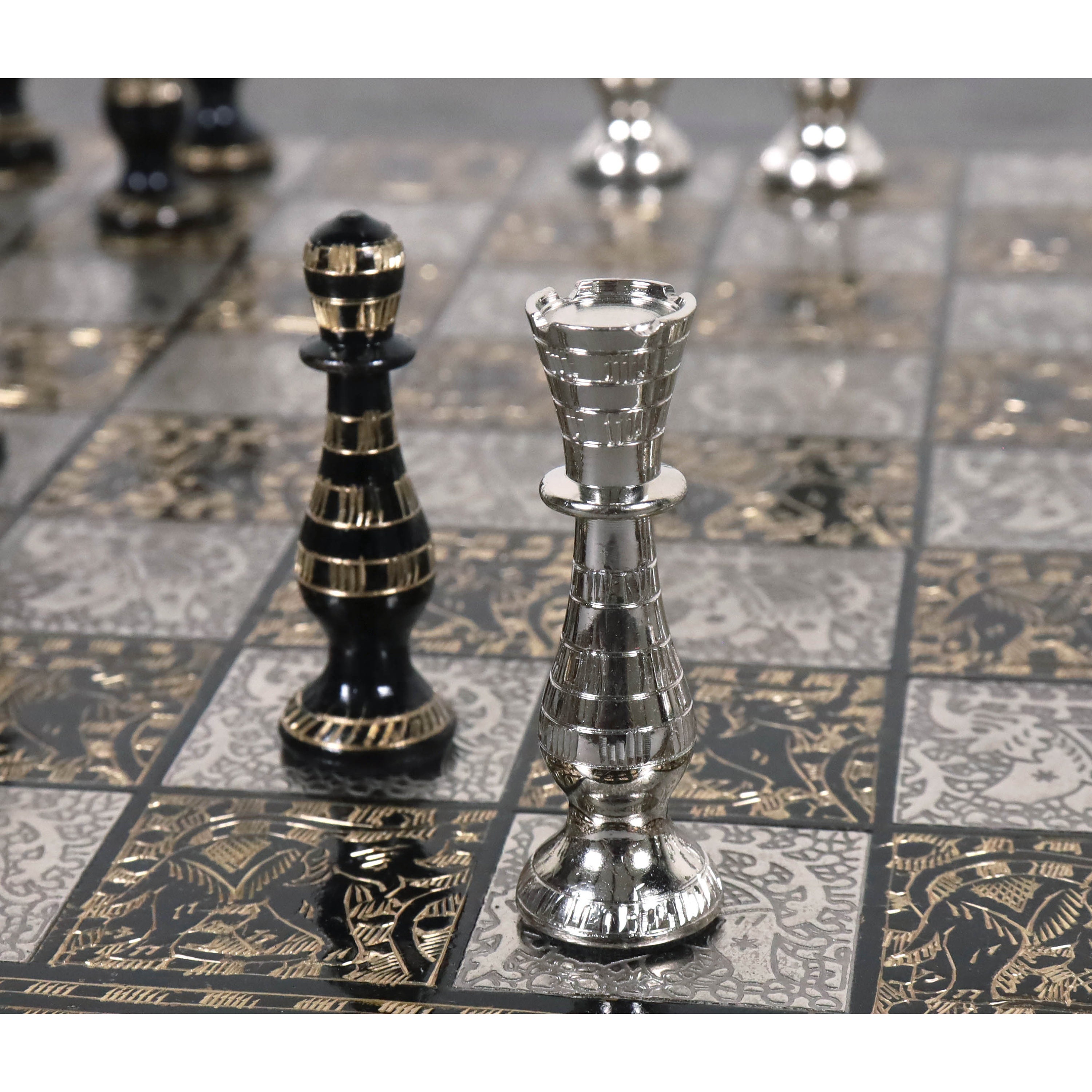 Staunton Inspired Brass Metal Luxury Chess Pieces & Board Set - 12 –  royalchessmall