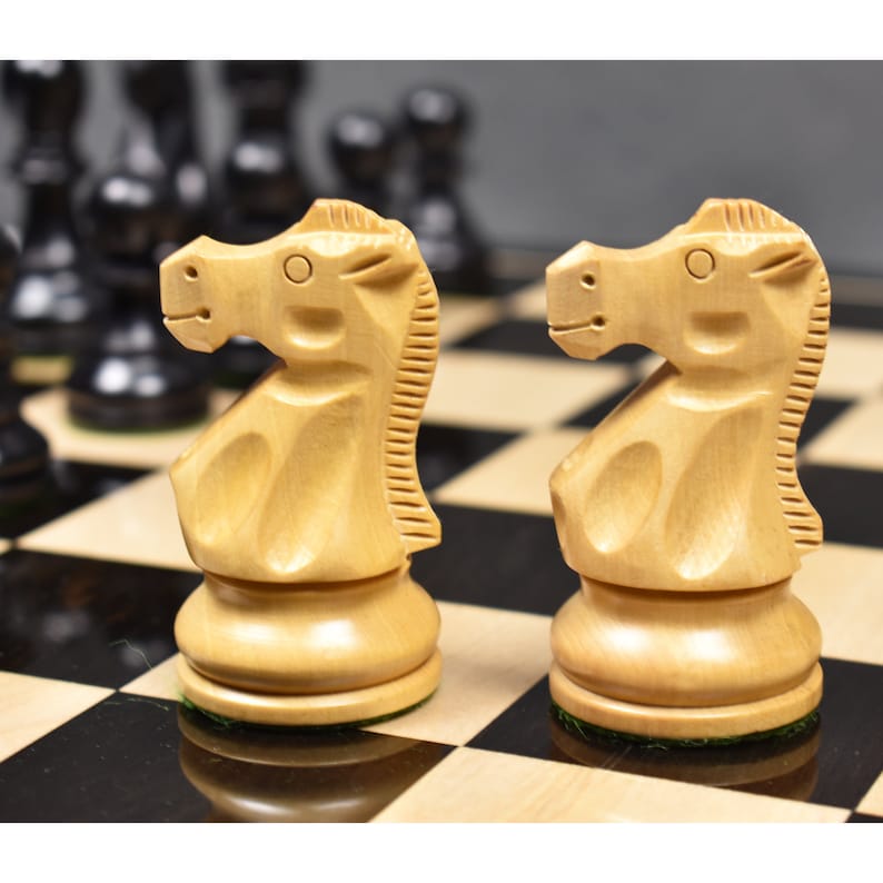 3.9 Reproduced Reykjavik Championship Series Weighted Wooden Chess Pieces chessmen Ebonised wood set 219BW32
