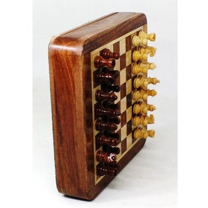Travel Chess Set with Drawer in Golden Rosewood with Magnetic Chess Pieces & Board image 3