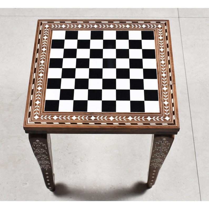 14 Wooden Chess Board Table Library Series Solid Sheesham & Acrylic Ivory image 2