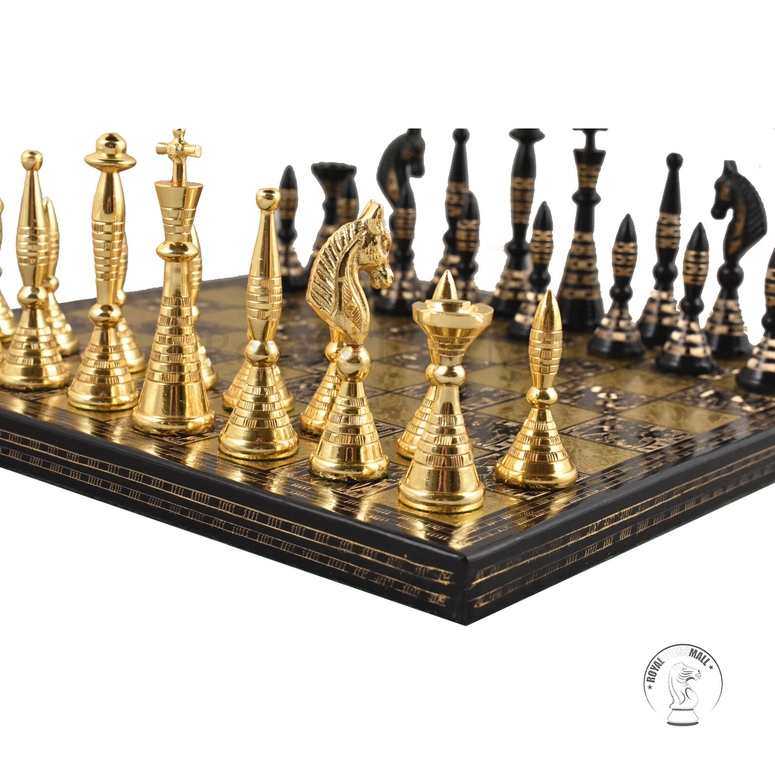 12 Brass Metal Chess Pieces & Board Set Tribal Artwork Etsy