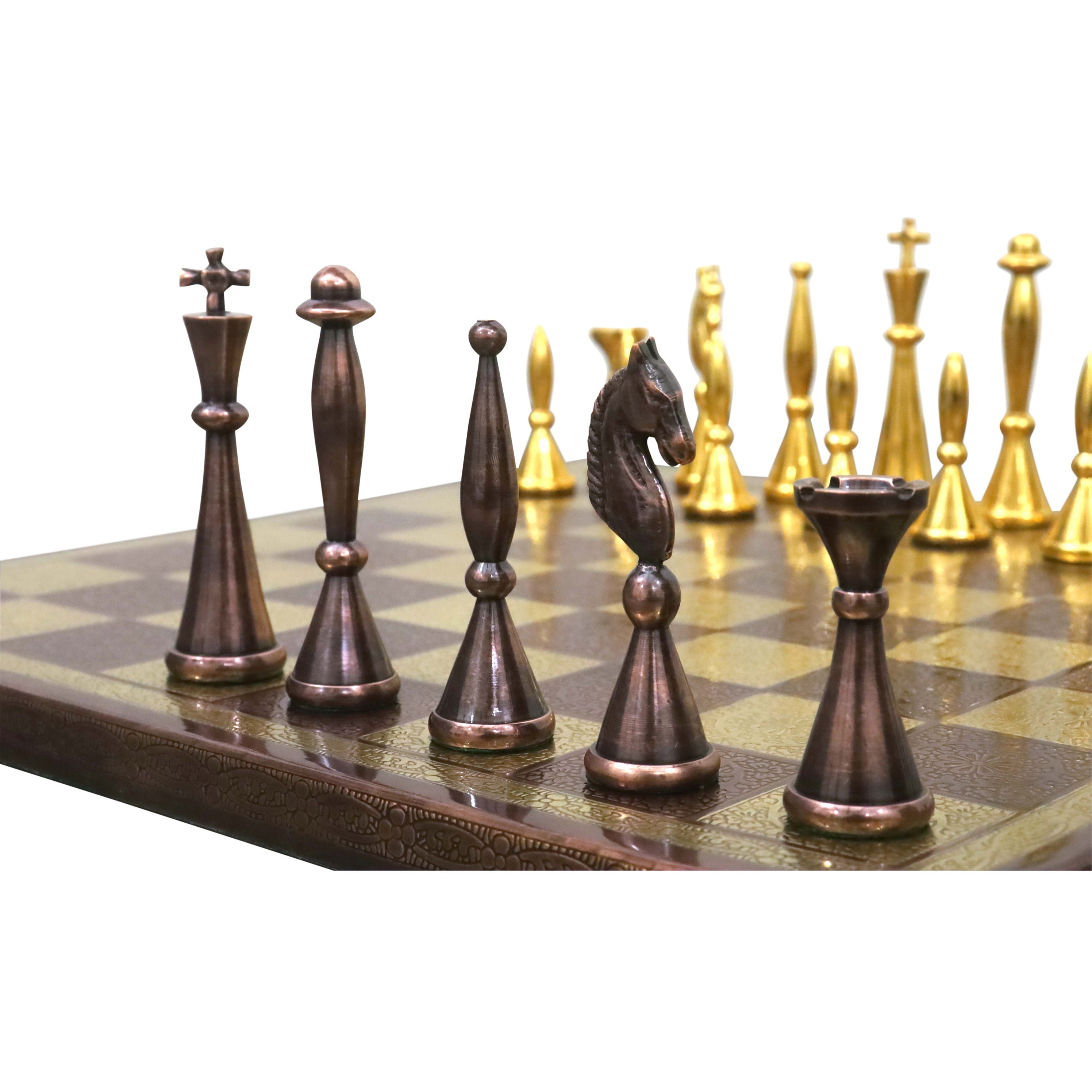 The Palm Art Series Chess set , Silver & Black Coated Brass , 3.5 King  with 12 Brass Chess Board