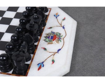 Black and White Marble Stone Chess Pieces & Board Set – royalchessmall