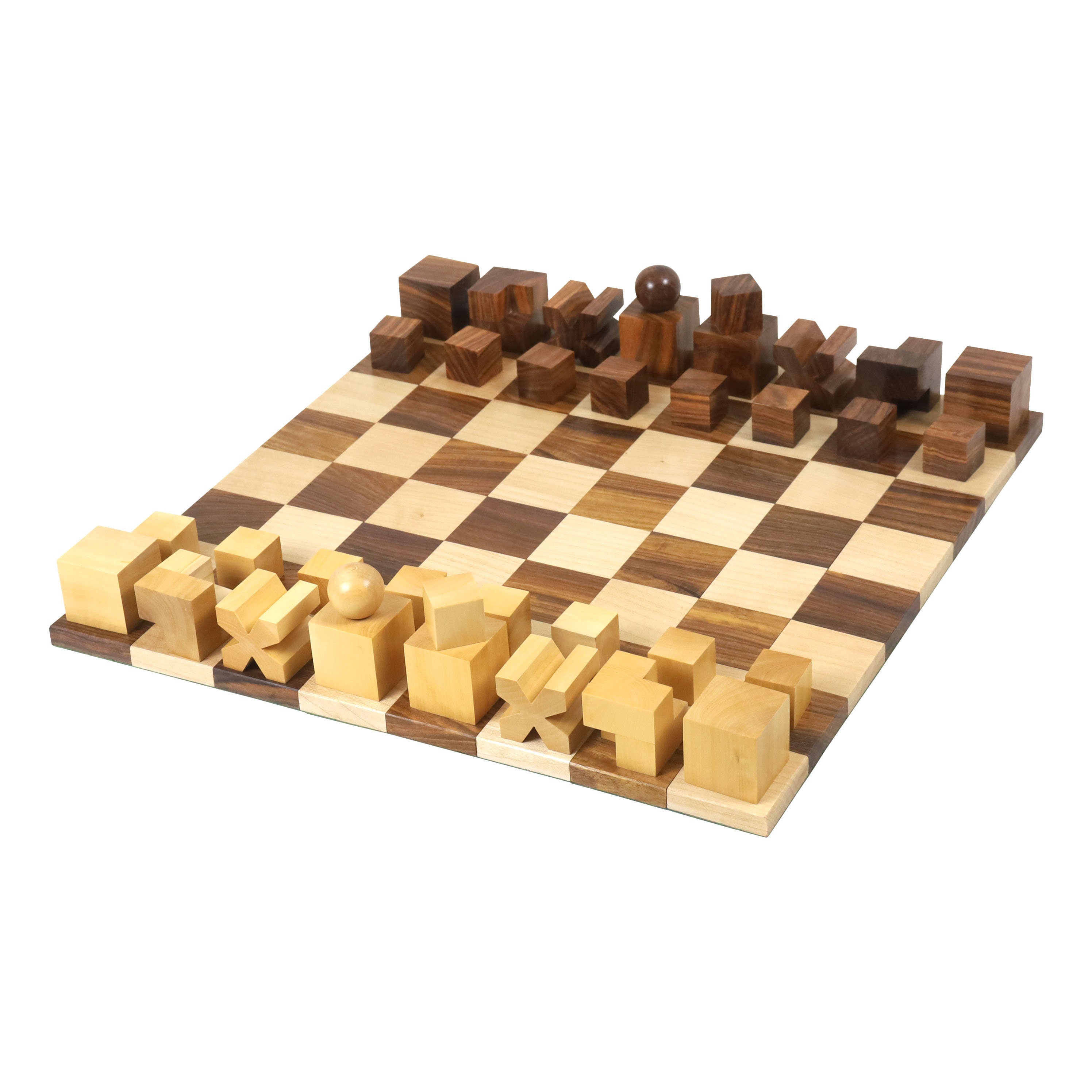 Combo of 1940s Art Deco Series Weighted Chess Pieces Sheesham and Boxwood  -3.8 King with Chess Board