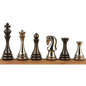 4.4" Russian Zagreb Brass Metal Luxury Chess Set - Chess Pieces Only - Silver & Antique