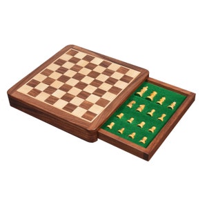 Travel Chess Set with Drawer in Golden Rosewood with Magnetic Chess Pieces & Board 10 inches