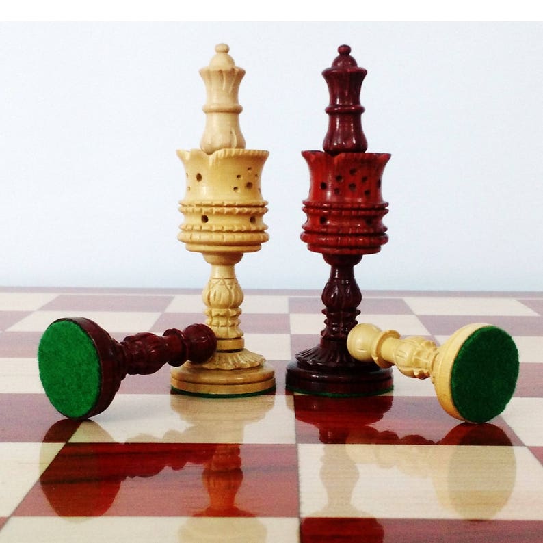 Hand Carved Lotus Series Chess Pieces set in Weighted Bud Rose Wood King Height 4.7 inches