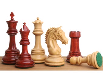 4.5" Tilted Knight Luxury Staunton Chess Pieces Only Set -Bud Rosewood & Boxwood
