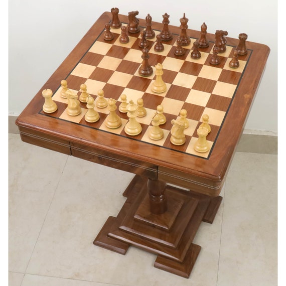 20 Wooden Chess Board Table with Drawers - 24 Height- Golden Rosewoo