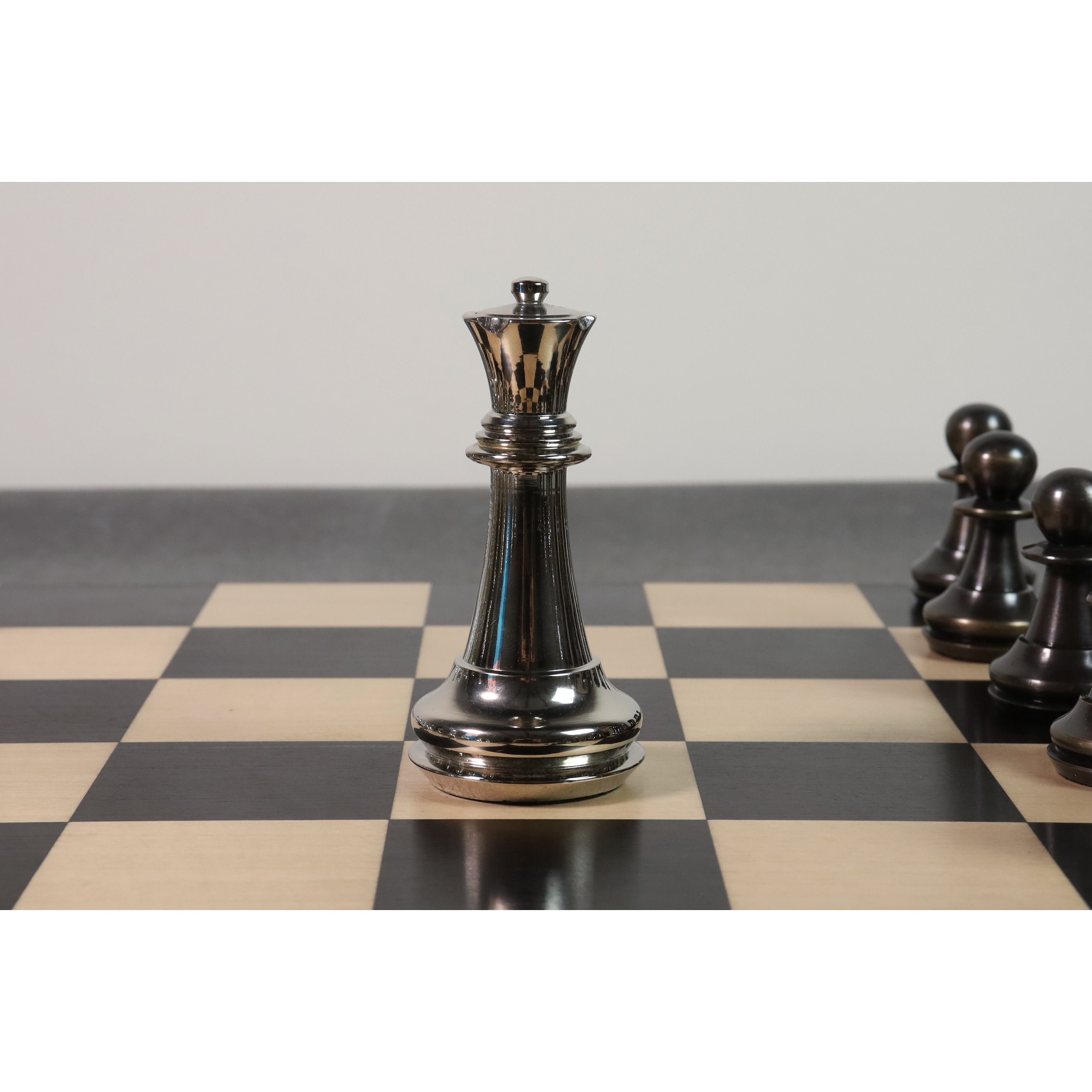 4.3" Staunton Inspired Brass Metal Luxury Chess Pieces Only Set-Silver & Antique 4.3" Staunton Inspired Brass Metal Luxury Chess Pieces Only Set-Silver & Antique
