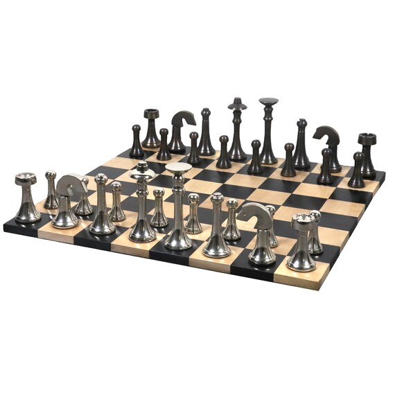 Royal Chess Mall Soviet Inspired Handcarved Brass Luxury Chess Pieces &  Board Set | 14 Chess Board with 32 Chess Pieces Silver and Black | 12.3  lbs