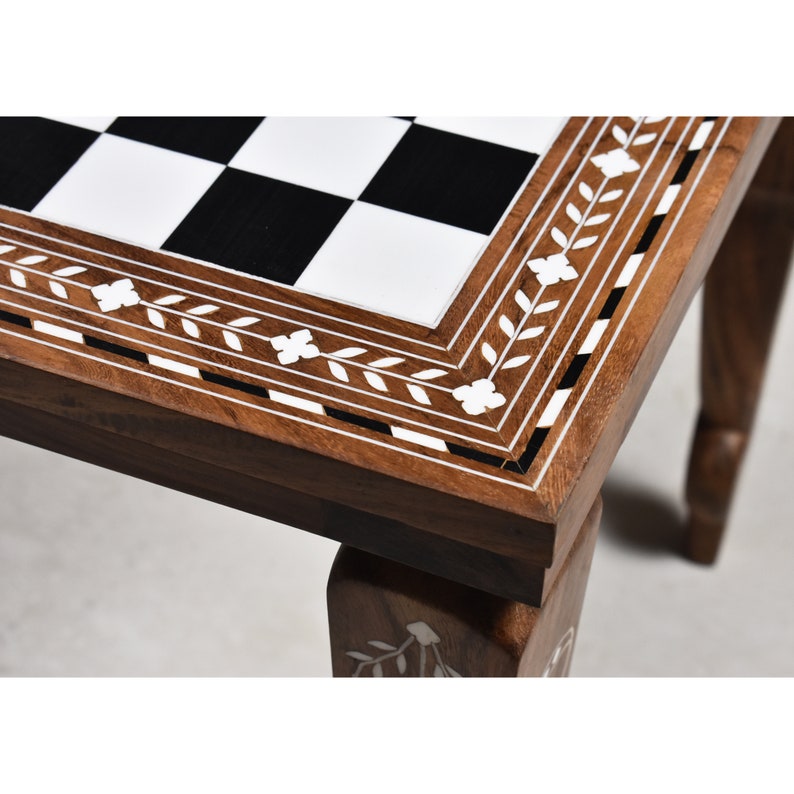 14 Wooden Chess Board Table Library Series Solid Sheesham & Acrylic Ivory image 3