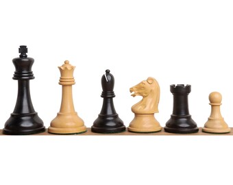3.7" Reproduced Drueke Player's Choice Chess Pieces Only set - Ebonised Boxwood