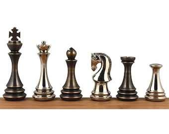 Brass Chess Pieces Set Collector Vintage Slim Modern Classic Style King 3.75"
