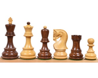 3.9" Russian Zagreb 59' Chess Set - Chess Pieces Only - 2 Extra Queens - Weighted Golden Rosewood