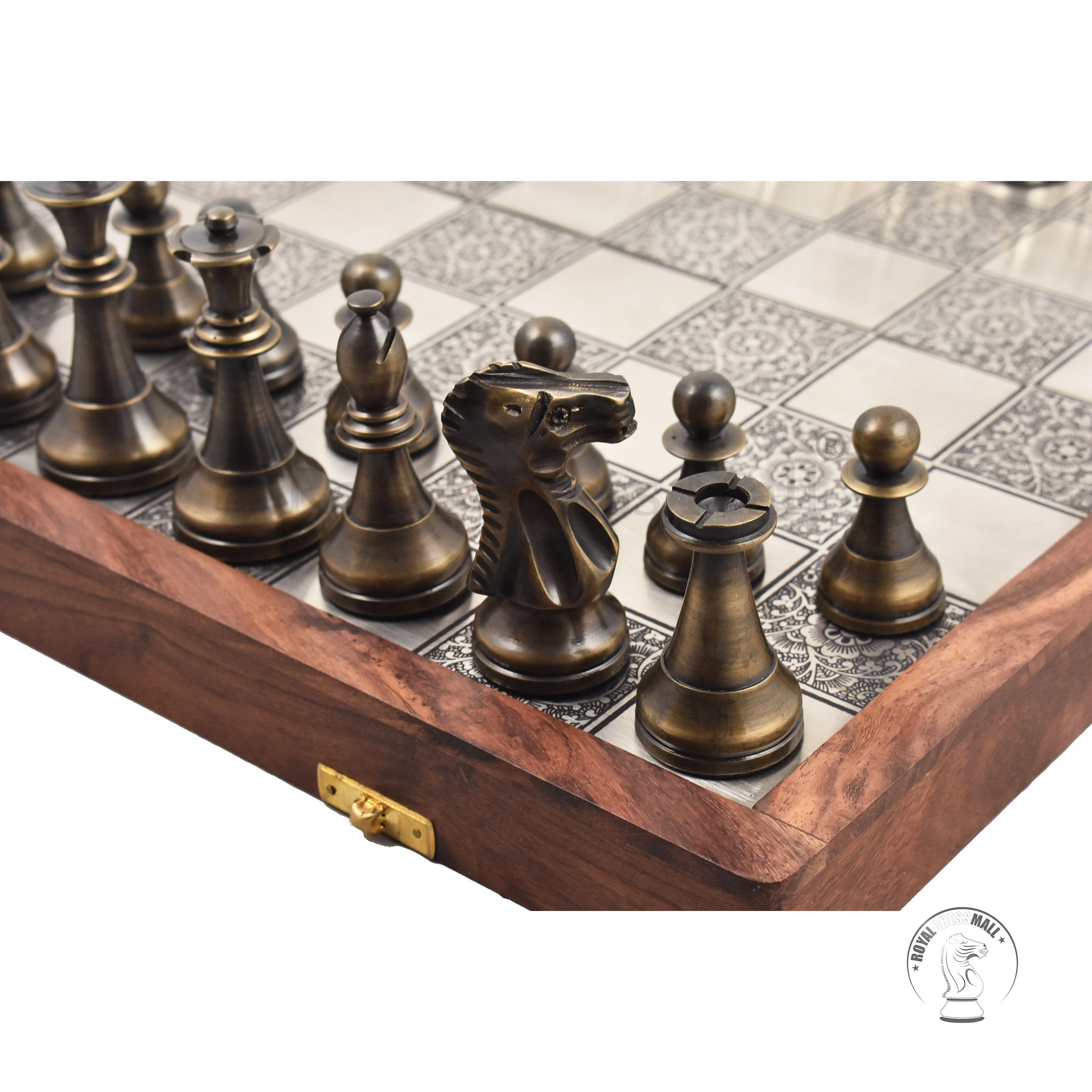 15 Deluxe Brass Metal Luxury Chess Pieces & Board Combo Etsy