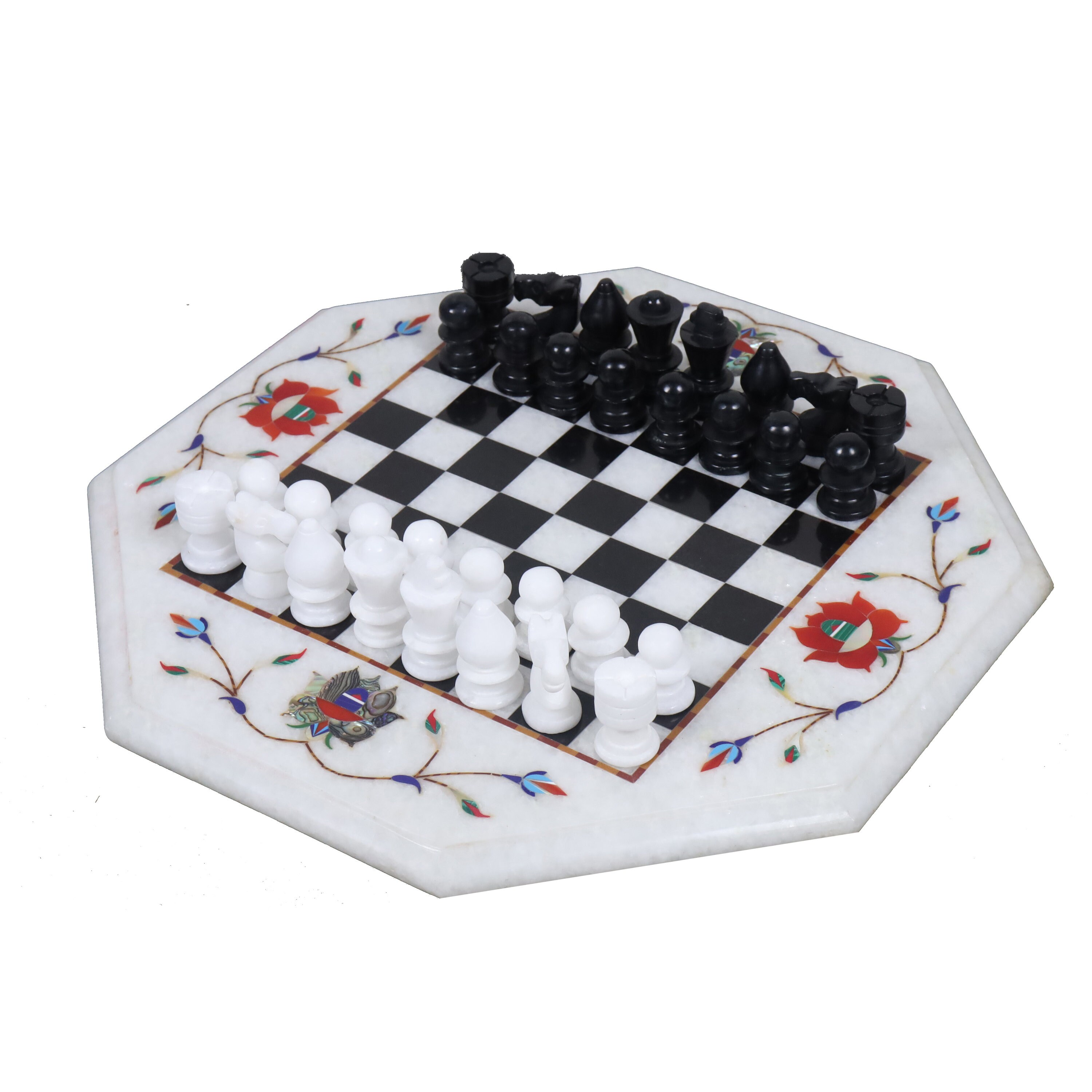 Black and White Marble Stone Chess Pieces & Board Set – royalchessmall