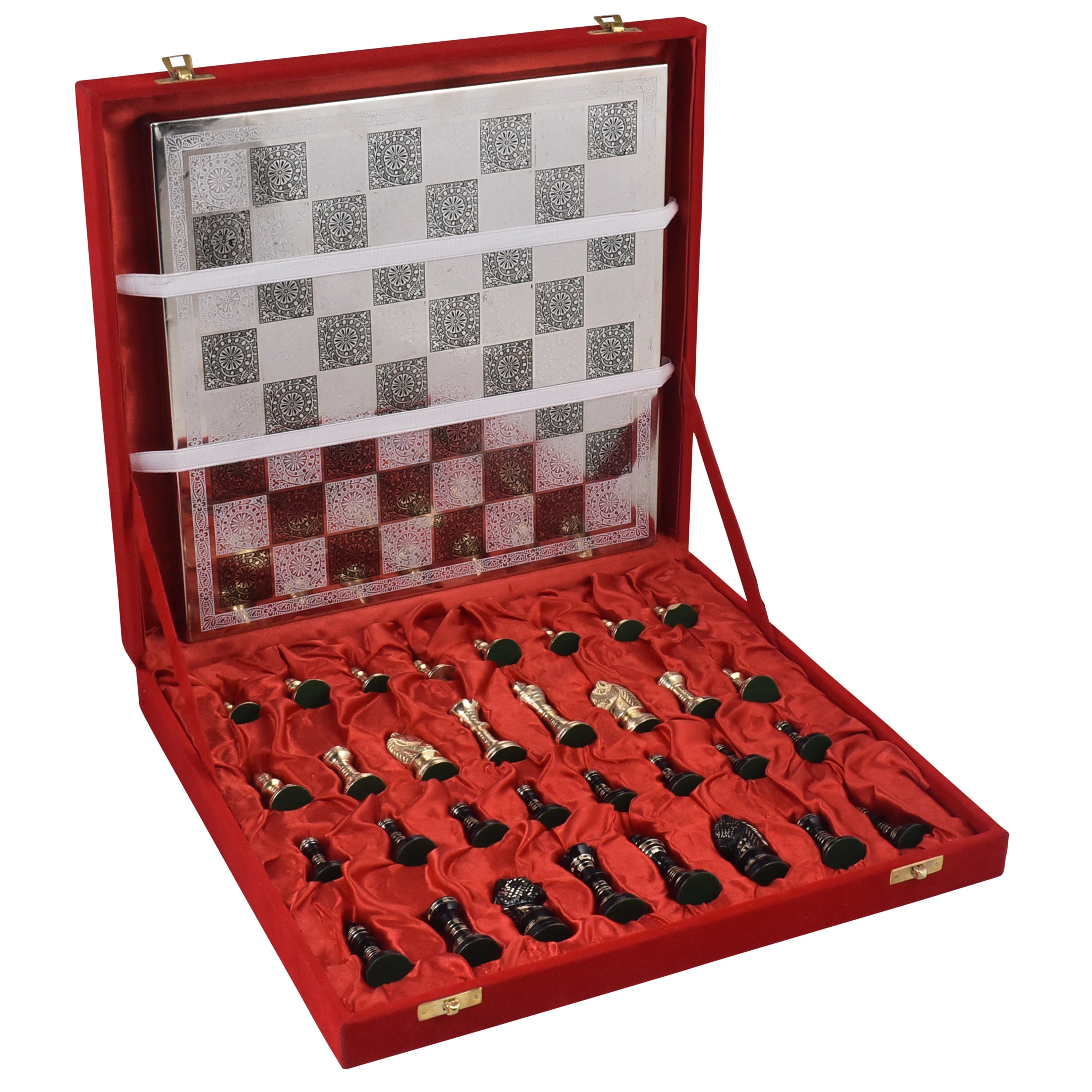 Staunton Inspired Brass Metal Luxury Chess Pieces & Board Set