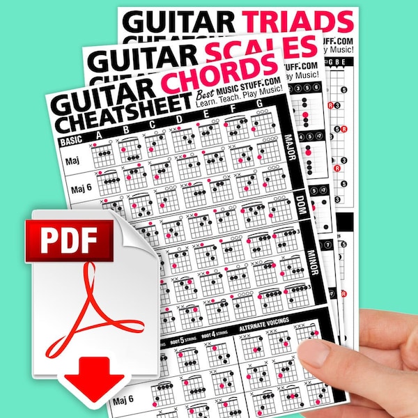 JUMBO Guitar Cheatsheet Bundle Quick Reference Printable PDF 8.5" x 11" // Great Gift for Guitar Players