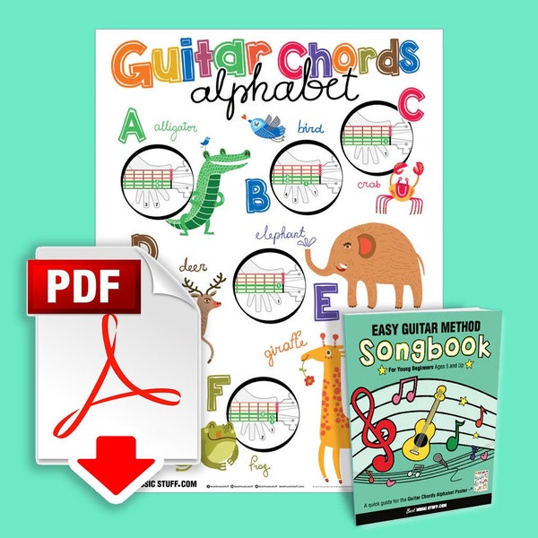 Guitar Chords Alphabet Kids Download Includes Easy Guitar Method Songbook // Gift for Beginner Guitar Players Ages 5 and Up