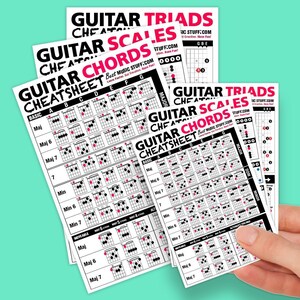 Small + Large Guitar Cheatsheet Bundle (6 pack)  // Great Gift for Guitar Players of All Levels