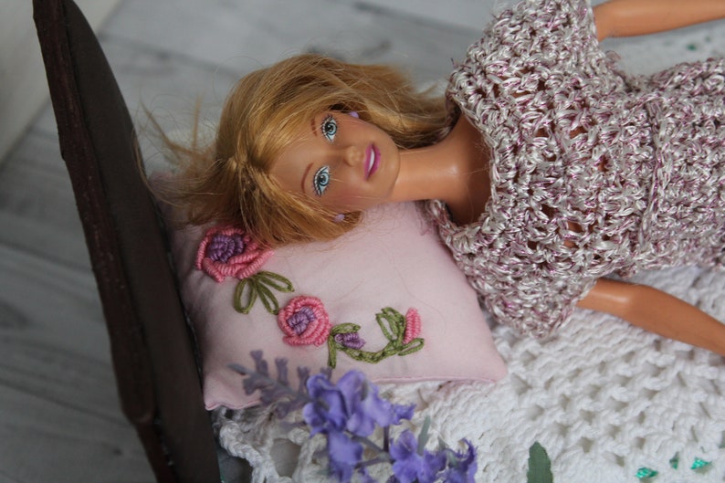 Scale 1: 6. Embroidered doll cushion 12 inches tall. Handmade image 4