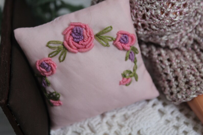 Scale 1: 6. Embroidered doll cushion 12 inches tall. Handmade image 3
