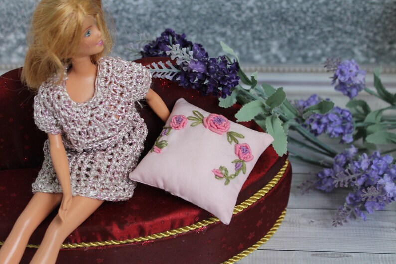 Scale 1: 6. Embroidered doll cushion 12 inches tall. Handmade image 8