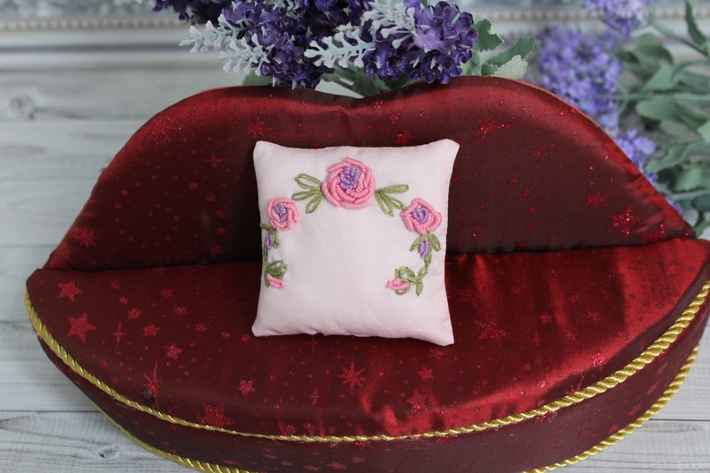Scale 1: 6. Embroidered doll cushion 12 inches tall. Handmade image 7