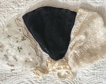 SHEER EMBROIDERED Handsewn Unique Organza Lace Headscarf, Headcovering, Catholic/Orthodox/Christian Veil, Elegant Formal Hairscarf