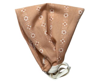 PRAIRIE - Dusty Muted Pink Daisy Headband/Headscarf/Headcovering, Textured Woven Cotton, Cook Hair Scarf, Christian Cottage Core Prairie