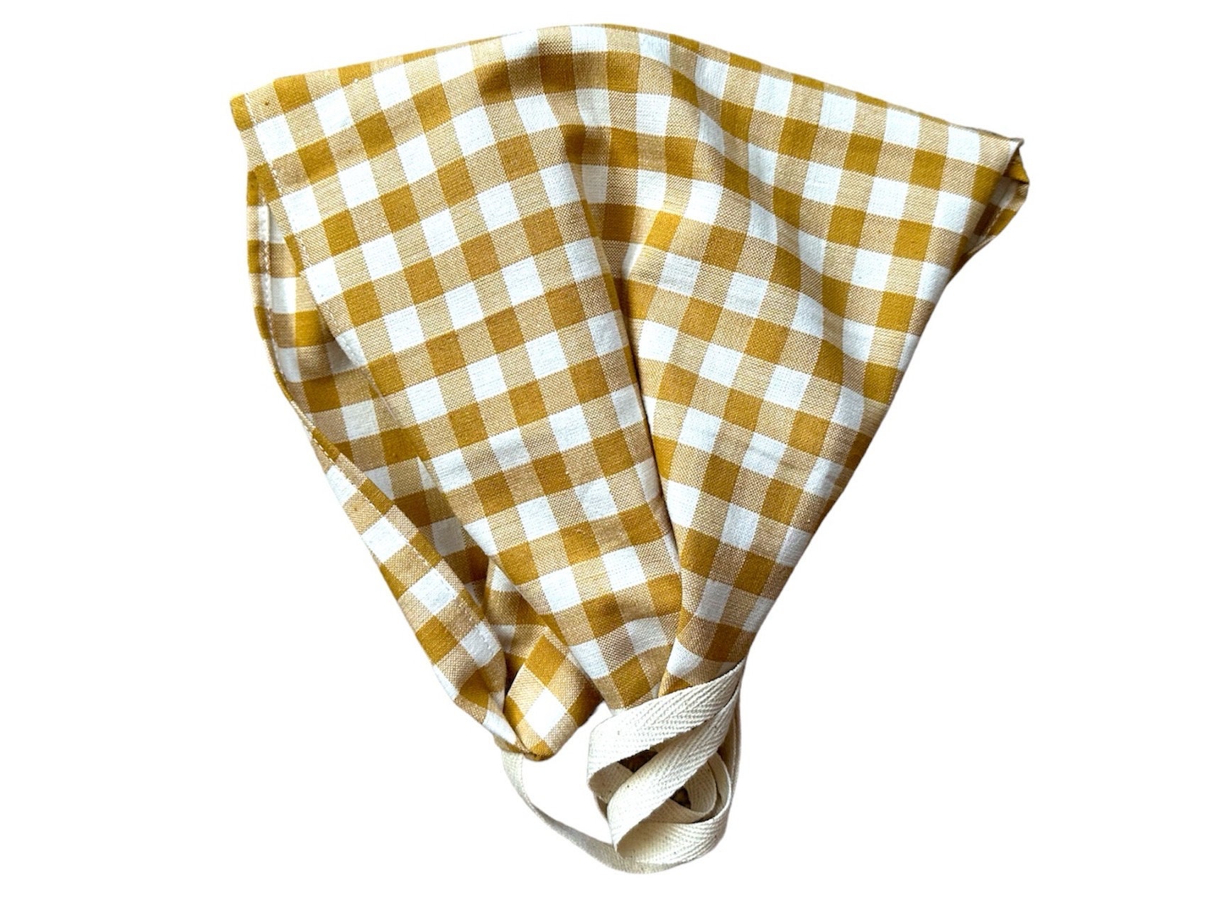SUMMER - Gingham Mustard Gold and White Headband/Headscarf/Headcovering, Textured Woven Cotton, Christian Head Cover, Cottage Core Prairie