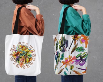 WildblumenStrauß Cottagecore Einkaufstasche - Retro Blumenmuster - Wiederverwendbare Einkaufstasche - Nachhaltig
