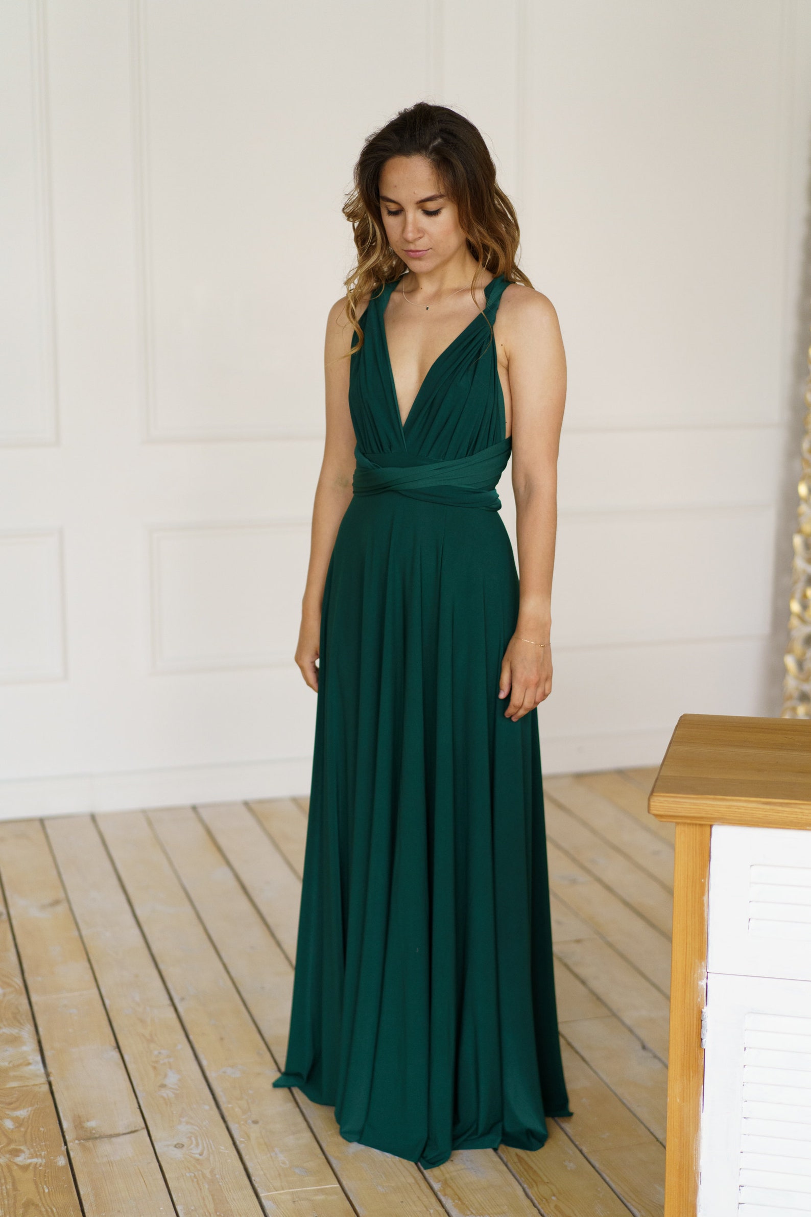Emerald Green infinity dress with a slit Emerald Green Etsy