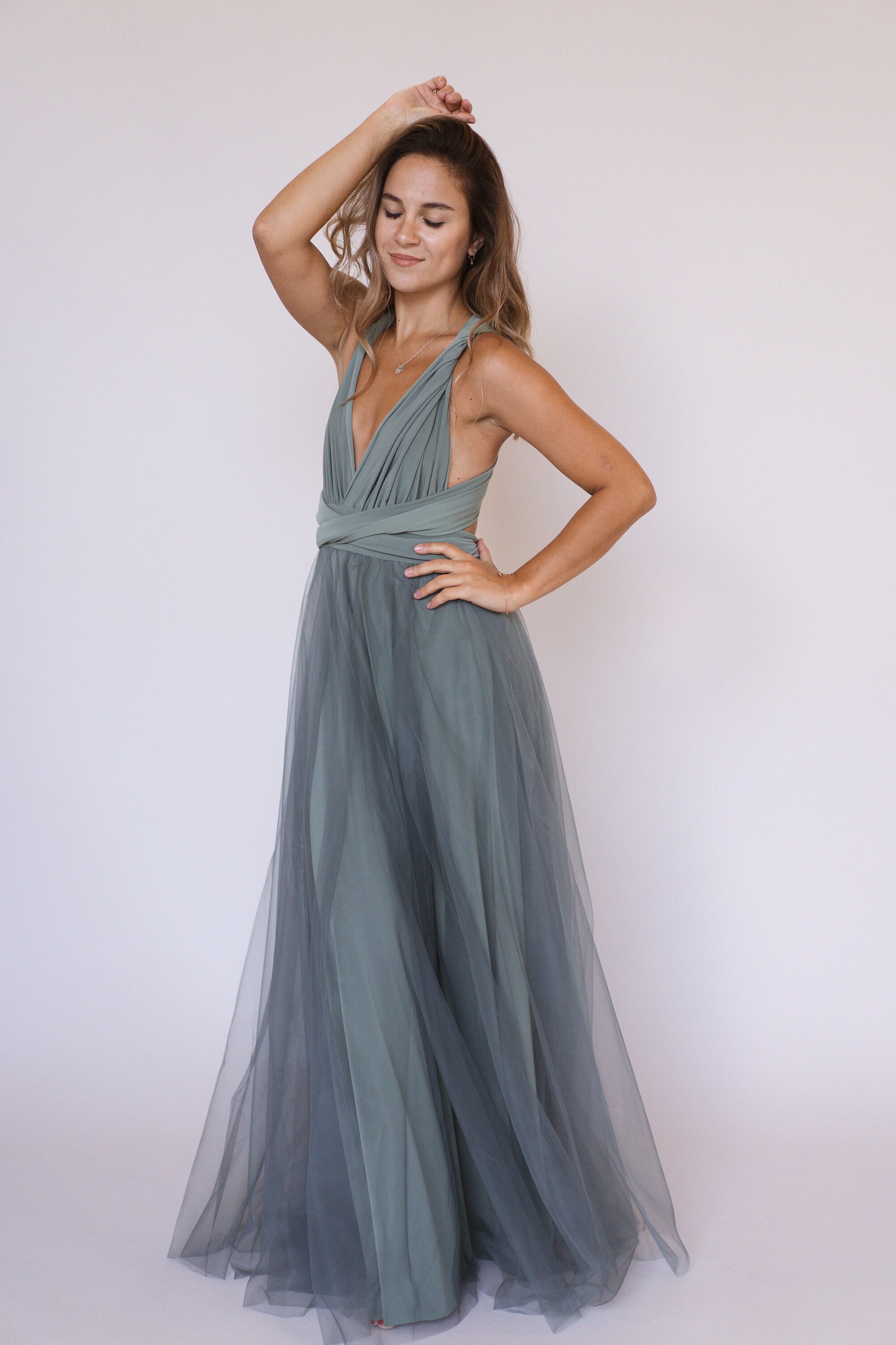 Sage green infinity dress with tulle skirt Sage green Etsy