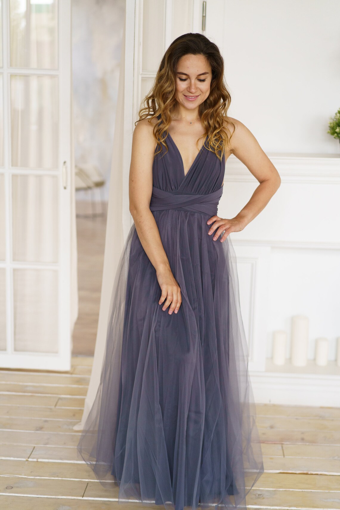 Gray Bridesmaid dress dark gray infinity tulle dress gray Etsy