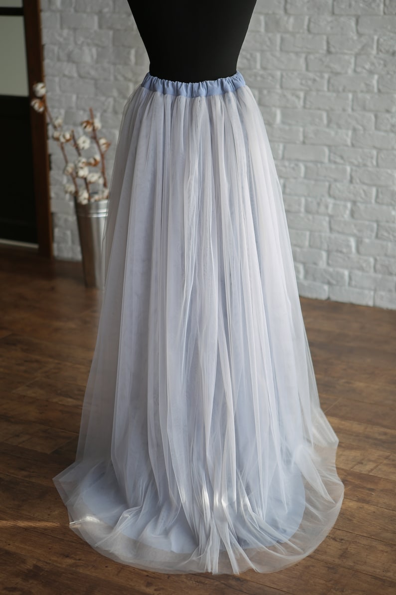 Grey Long Tulle Skirt with a train tulle skirt women maxi Etsy